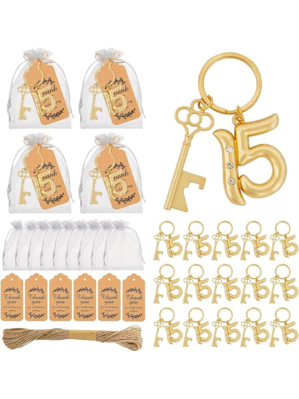 15th Quinceañera Key Bottle Openers - 50 Pcs Party Favors & Souvenirs